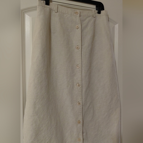 Vintage Linen Button Down Beige Plus Size Skirt Cotton - Picture 4 of 9
